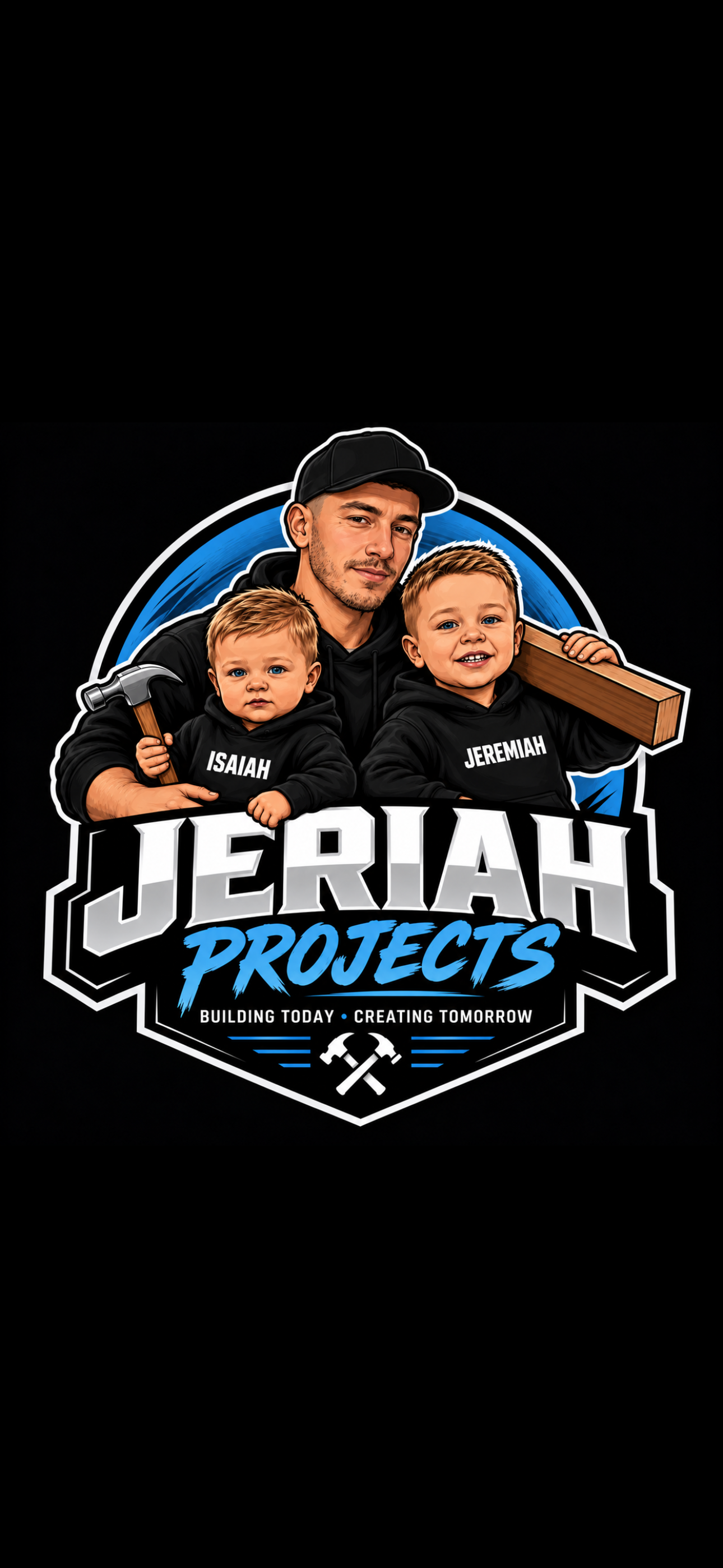 Illustrated Jeriah Projects family artwork featuring founder Louis Wehbe with his sons Isaiah and Jeremiah